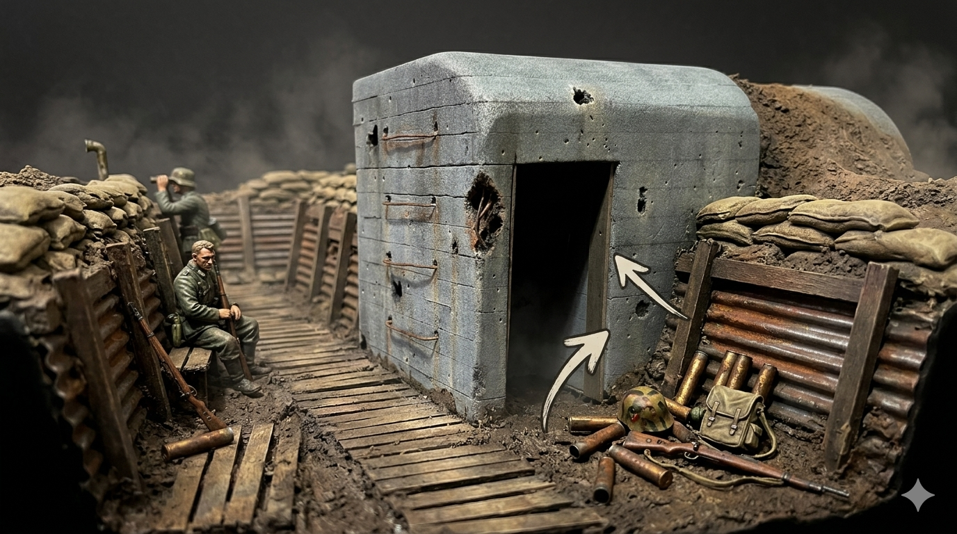 Scratch-built WWII bunker and trench diorama by Scale Wonderland